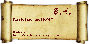 Bethlen Anikó névjegykártya