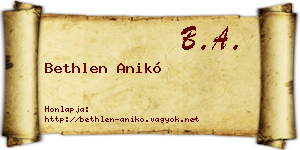 Bethlen Anikó névjegykártya